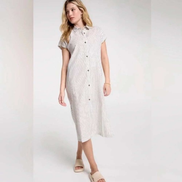 CALIA by Carrie Underwood Other - CALIA Womens XS Coverup Ivory Yucatan Stripe Button Down Linen Blend Shirt Dress